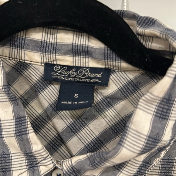 LUCKY BRAND ✨ 3/4 Sleeve Plaid Button Down Up Business Blue White Womans Small - Picture 4 of 7